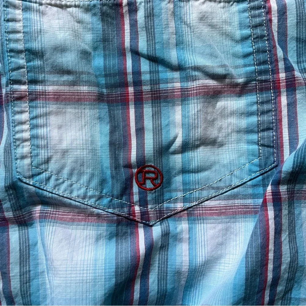 Roper Red White Blue Plaid Long‎ Sleeve Button Up Men's Size M **Flaw - Picture 3 of 9